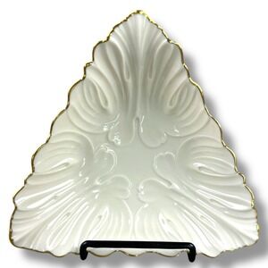 Vintage Lenox‎ Tri-Leaf Fan Shell Candy Dish 24k Gold Gilding Fine Bone China